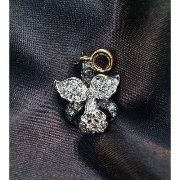 Vintage NOLAN MILLER Signed Orchid Flower Silver Tone White and Black Rhinestone - Picture 2 of 6